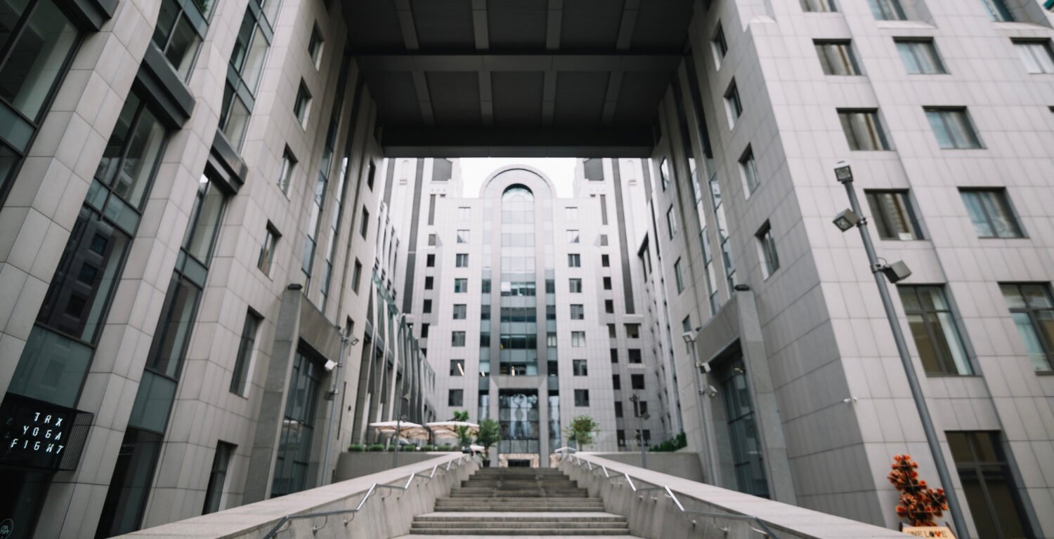 modern new building with a courtyard